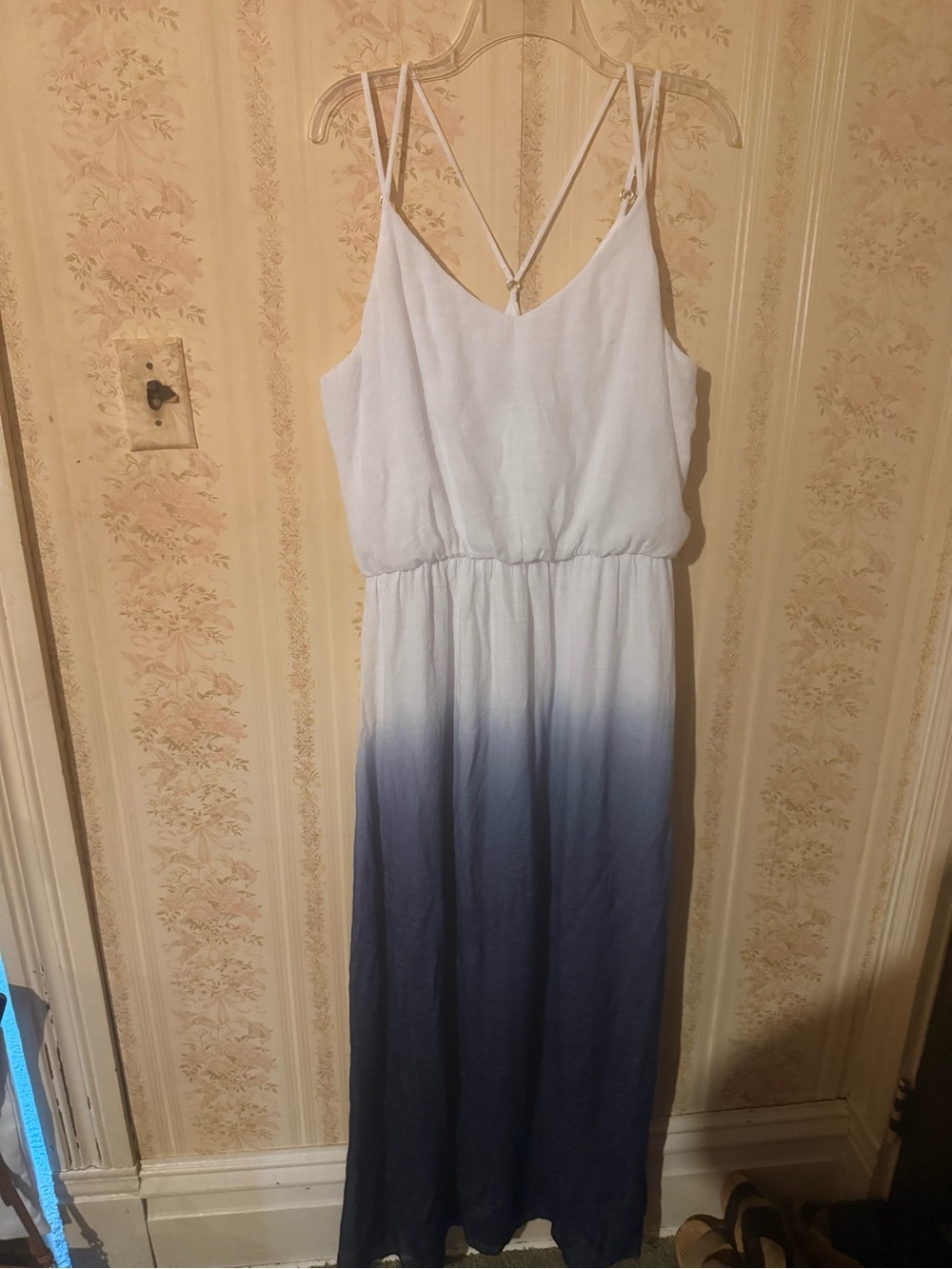 Women's Ombre Maxi Dress in White and Navy